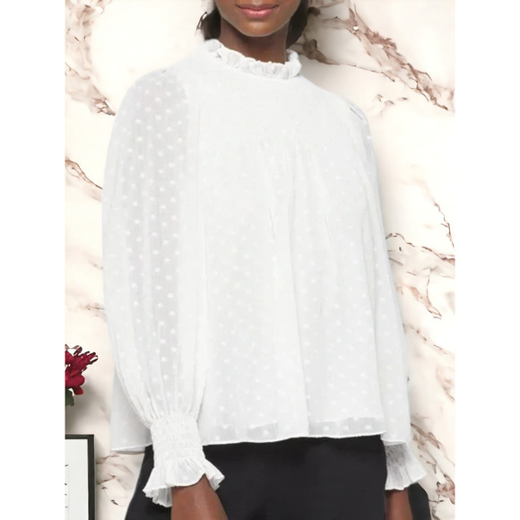 (60% OFF) NWT Rebecca Taylor Women's Clip Dot Silk Blouse Snow L MSRP: $325 - Picture 3 of 9